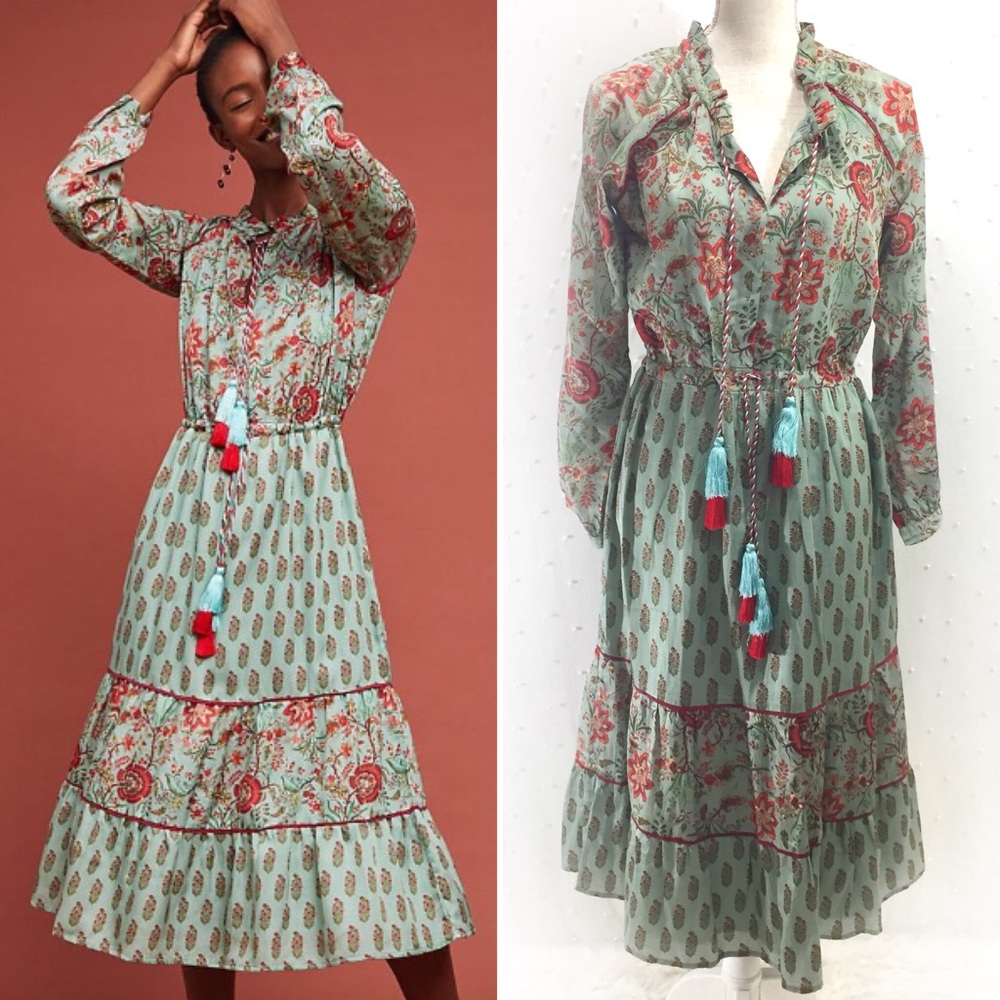 Anthropologie Kopal Jaipur Peasant Dress Sz L NWT
